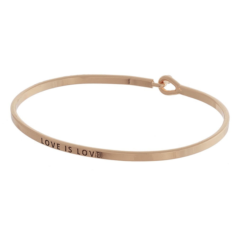 Inspirational Bangle Bracelet - Love Is Love - Gold
